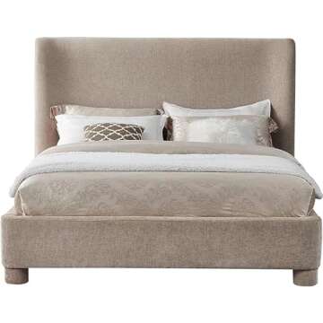 Meridian Furniture B1207Beige-K Penny Collection Modern | Contemporary King Bed with Rich Beige Chenille Fabric, Curved Headboard, 87" W x 88" D x 52" H, Beige, King