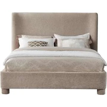 Meridian Furniture B1207Beige-K Penny Collection Modern | Contemporary King Bed with Rich Beige Chenille Fabric, Curved Headboard, 87" W x 88" D x 52" H, Beige, King