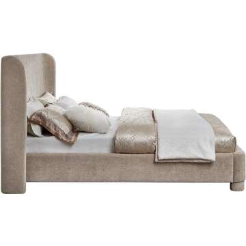 Meridian Furniture B1207Beige-K Penny Collection Modern | Contemporary King Bed with Rich Beige Chenille Fabric, Curved Headboard, 87" W x 88" D x 52" H, Beige, King