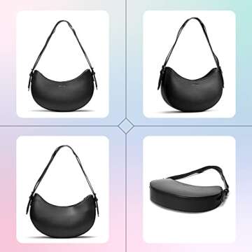 Keyli Women's Fashion Shoulder Bag, Black, Leather, 11.8" x 2.3" x 8"