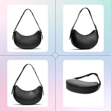 Keyli Women's Fashion Shoulder Bag, Black, Leather, 11.8" x 2.3" x 8"