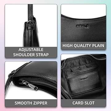 Keyli Women's Fashion Shoulder Bag, Black, Leather, 11.8" x 2.3" x 8"