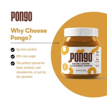 Pongo Salted Caramel Sauce - Low Sugar, Low Carb Spread, Keto-Friendly Dessert Topping (13 Oz Jar)