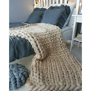 MLMGUO Knitted Throw Blanket - Chunky Knit Merino Wool