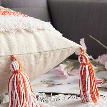 MIULEE Fall Boho Decorative Throw Pillow Cover Halloween Tufted Woven Tribal Pillowcase with Tassels Farmhouse Square Pillow Case Modern Outdoor for Cushion Couch Bedroom Living Room 18x18 Inch Orange