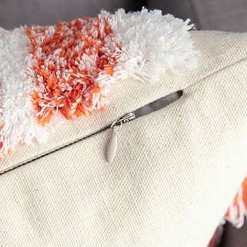 MIULEE Fall Boho Decorative Throw Pillow Cover Halloween Tufted Woven Tribal Pillowcase with Tassels Farmhouse Square Pillow Case Modern Outdoor for Cushion Couch Bedroom Living Room 18x18 Inch Orange