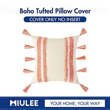 MIULEE Fall Boho Decorative Throw Pillow Cover Halloween Tufted Woven Tribal Pillowcase with Tassels Farmhouse Square Pillow Case Modern Outdoor for Cushion Couch Bedroom Living Room 18x18 Inch Orange