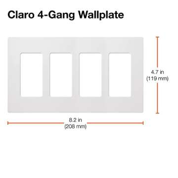 Lutron Claro 4 Gang Decorator/Rocker Wallplate, For Light Dimmers, Switches and Accessories, Snap-On Installation, No Visible Screws, Gloss, CW-4-WH, White