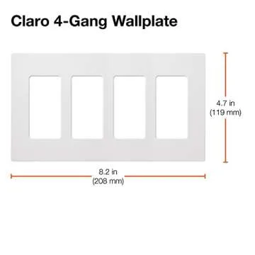 Lutron Claro 4 Gang Decorator/Rocker Wallplate, For Light Dimmers, Switches and Accessories, Snap-On Installation, No Visible Screws, Gloss, CW-4-WH, White