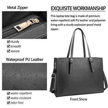 Laptop Bag for Women Waterproof Lightweight Leather 15.6 Inch Computer Tote Bag Business Office Brie...