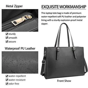 Laptop Bag for Women Waterproof Lightweight Leather 15.6 Inch Computer Tote Bag Business Office Brie...