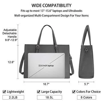 Laptop Bag for Women Waterproof Lightweight Leather 15.6 Inch Computer Tote Bag Business Office Briefcase Large Capacity Handbag Shoulder Bag Professional Office Work Bag 15.6 Inch Grey