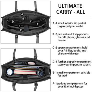 Laptop Bag for Women Waterproof Lightweight Leather 15.6 Inch Computer Tote Bag Business Office Briefcase Large Capacity Handbag Shoulder Bag Professional Office Work Bag 15.6 Inch Grey