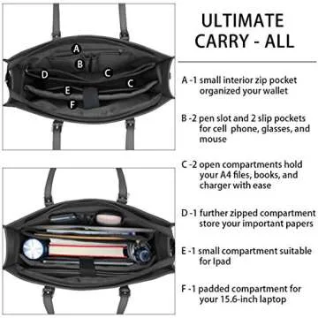 Laptop Bag for Women Waterproof Lightweight Leather 15.6 Inch Computer Tote Bag Business Office Briefcase Large Capacity Handbag Shoulder Bag Professional Office Work Bag 15.6 Inch Grey