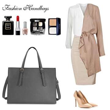 Laptop Bag for Women Waterproof Lightweight Leather 15.6 Inch Computer Tote Bag Business Office Briefcase Large Capacity Handbag Shoulder Bag Professional Office Work Bag 15.6 Inch Grey