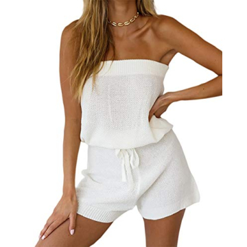 Chang Yun Womens Summer Jumpsuits Casual Loose Sleeveless Off Shoulder Elastic Waist Romper Loungewe...