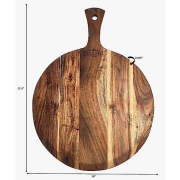 Mountain Woods PPAL Gourmet Acacia Hardwood Pizza Peel/Cutting Board/Serving Tray, Large, 21.25 x 16 x 0.625, Brown