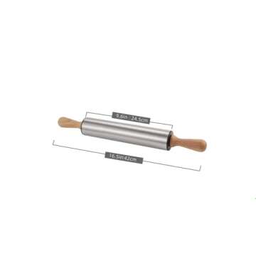 Rolling Pin with Wooden handle,9.6inch Stainless Steel Roller, rolling pins for baking,Which can be ...