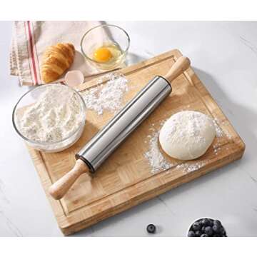 Premium Stainless Steel Rolling Pin with Wooden Handle