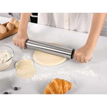 Premium Stainless Steel Rolling Pin with Wooden Handle