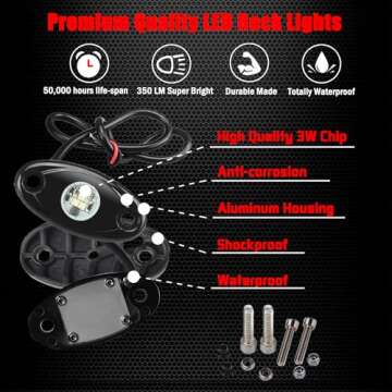 6 Pods LED Rock Lights, Ampper Waterproof LED Neon Underglow Light for Car Truck ATV UTV SUV Offroad Boat Underbody Glow Trail Rig Lamp (White)