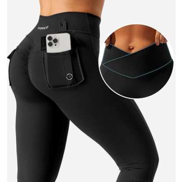 YEOREO Leggings with Pockets for Women Charm Scrunch Workout Leggings V Cross Waist Butt Lifting Gym Yoga Pants Black L