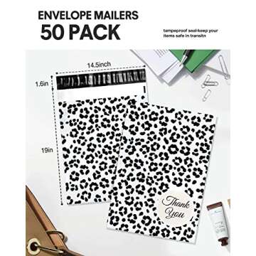 Ndeno 50 Pack Thank You Poly Mailers Leopard Shipping Bag with Self Sealing, Large Mailing Bags for ...