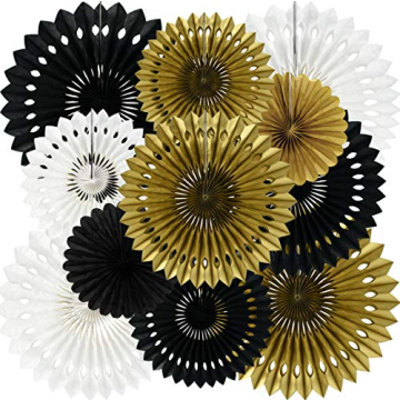 Stunning Black Gold White Honeycomb Paper Fans for Parties