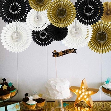 Stunning Black Gold White Honeycomb Paper Fans for Parties