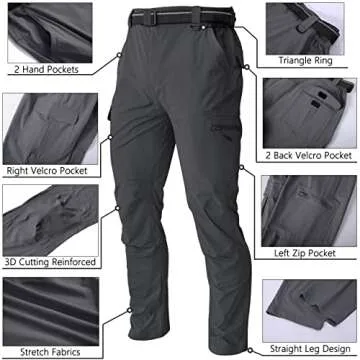 WENRONSTA Men's Hiking Work Cargo Pants Quick-Dry Lightweight Waterproof 6 Pockets Outdoor Mountain Fishing Camping Pants Dark Grey XL