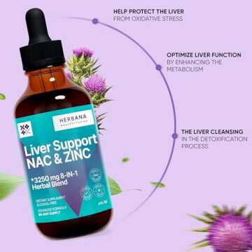 Liver Support & NAC, Zinc - 4 fl oz Liquid Drops with Milk Thistle, Dandelion Root, Chicory, Turmeri...