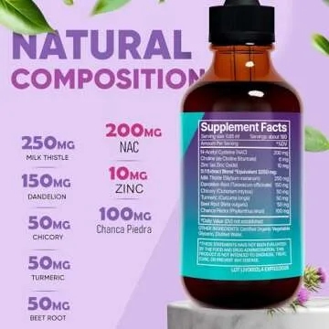 Liver Support & NAC, Zinc - 4 fl oz Liquid Drops with Milk Thistle, Dandelion Root, Chicory, Turmeric, Beet Root, Chanca Piedra - Liver Cleanse & Detox Supplement