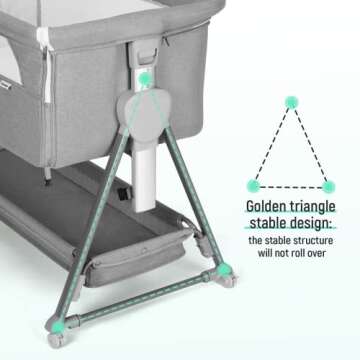 Cowiewie Bassinet Bedside Sleeper, Baby Bassinet with 7 Adjustable Height, Bedside Bassinet for Baby with Storage, Breathable Mesh & Mattress, Portable Bassinet Easy Folding (Pyramid Light Gray)