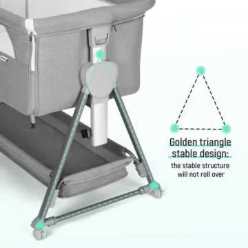 Cowiewie Bassinet Bedside Sleeper, Baby Bassinet with 7 Adjustable Height, Bedside Bassinet for Baby with Storage, Breathable Mesh & Mattress, Portable Bassinet Easy Folding (Pyramid Light Gray)