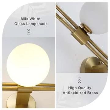 Fulesi 3-Light Globe Wall Sconces Mid Century Modern Glass Wall Light Fixtures Bathroom Vanity Lights with Snow White Glass Shade, Metal Wall Light for Bedroom Living Room (Opal White)