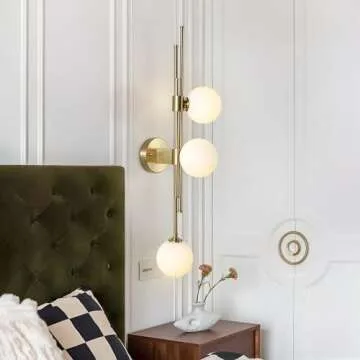 Fulesi 3-Light Globe Wall Sconces Mid Century Modern Glass Wall Light Fixtures Bathroom Vanity Lights with Snow White Glass Shade, Metal Wall Light for Bedroom Living Room (Opal White)