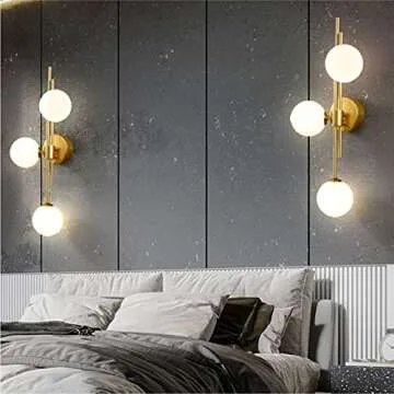 Fulesi 3-Light Globe Wall Sconces Mid Century Modern Glass Wall Light Fixtures Bathroom Vanity Lights with Snow White Glass Shade, Metal Wall Light for Bedroom Living Room (Opal White)