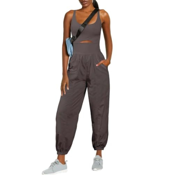 ReachMe Workout Romper Running Onesie Gym Yoga Pants Hiking Outfits Sleeveless One Piece Jumpsuits w...