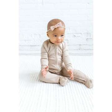Colored Organics Baby Organic Cotton Peyton Zip Up Footed Sleeper - Clay - 3-6M