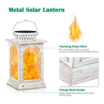 TomCare Solar Lights Flickering Flame Metal Solar Lantern Outdoor Hanging Decorative Lanterns Lighti...