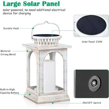 TomCare Solar Lights Flickering Flame Metal Solar Lantern Outdoor Hanging Decorative Lanterns Lighting Heavy Duty Solar Powered Waterproof Umbrella Lights for Patio Garden Deck Yard, 2 Pack (White)