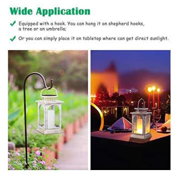 TomCare Solar Lights Flickering Flame Metal Solar Lantern Outdoor Hanging Decorative Lanterns Lighting Heavy Duty Solar Powered Waterproof Umbrella Lights for Patio Garden Deck Yard, 2 Pack (White)