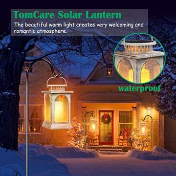 TomCare Solar Lights Flickering Flame Metal Solar Lantern Outdoor Hanging Decorative Lanterns Lighting Heavy Duty Solar Powered Waterproof Umbrella Lights for Patio Garden Deck Yard, 2 Pack (White)