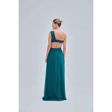 PATBO, One Shoulder Cutout Flower Gown, 2, Galapagos