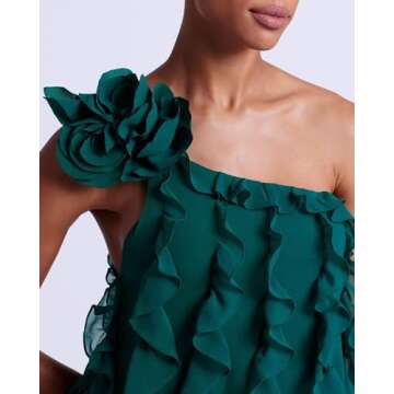 PATBO, One Shoulder Cutout Flower Gown, 2, Galapagos