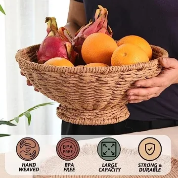 Folkulture 12 Inch Jute Fruit Bowl for Stylish Decor