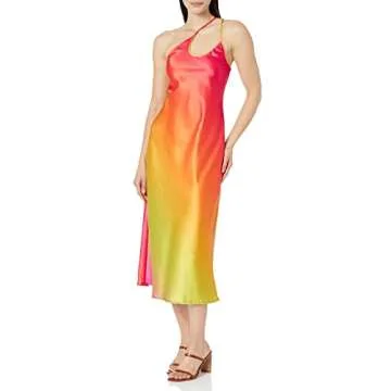 Elegant Red Ombre Asymmetrical Slip Dress for Plus Sizes