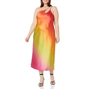 Elegant Red Ombre Asymmetrical Slip Dress for Plus Sizes