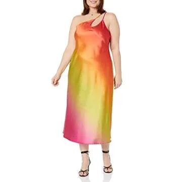 Elegant Red Ombre Asymmetrical Slip Dress for Plus Sizes