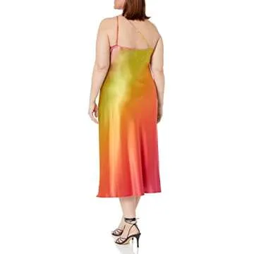 Elegant Red Ombre Asymmetrical Slip Dress for Plus Sizes